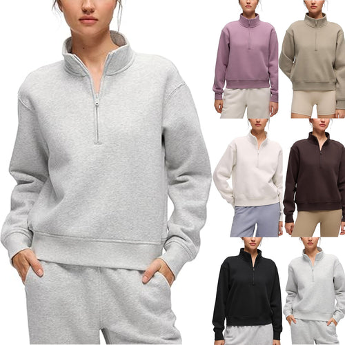 Damen Oversize-Sweatshirt mit halbem Reißverschluss, Stehkragen und Rippbündchen Shop Nory