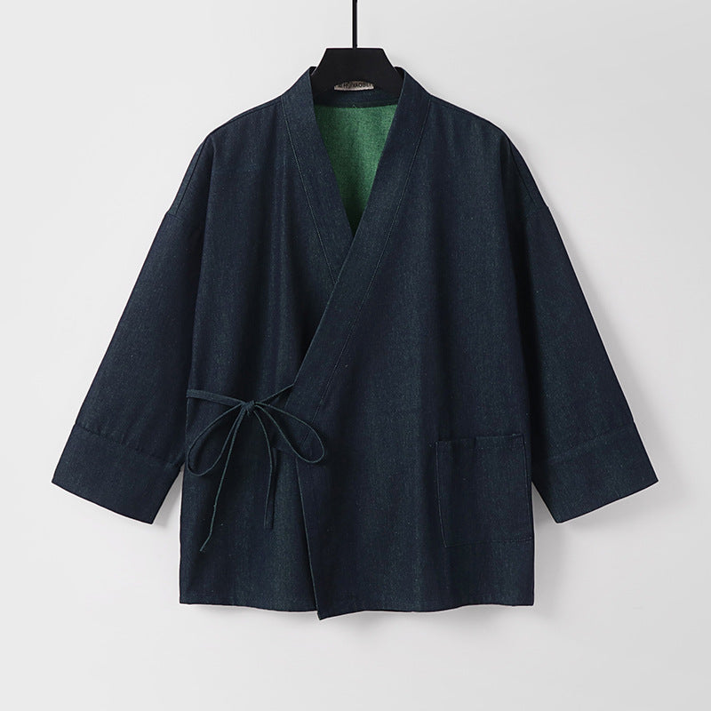 Damen Leichte zweifarbige Kimono-Jacke mit Bindebändern und kontrastiertem Innenfutter Shop Nory