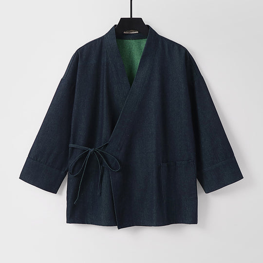 Damen Leichte zweifarbige Kimono-Jacke mit Bindebändern und kontrastiertem Innenfutter Shop Nory