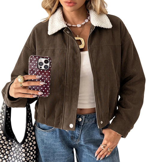 Damen Modische Cordjacke mit Fleecekragen Shop Nory