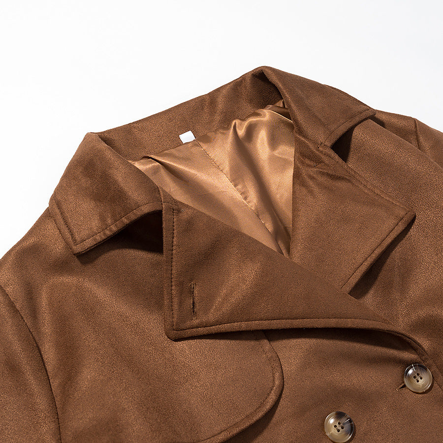 Damen Langer Doppelreihiger Mantel im Trenchcoat‑Stil mit Taillengürtel und Ärmelriegel Shop Nory