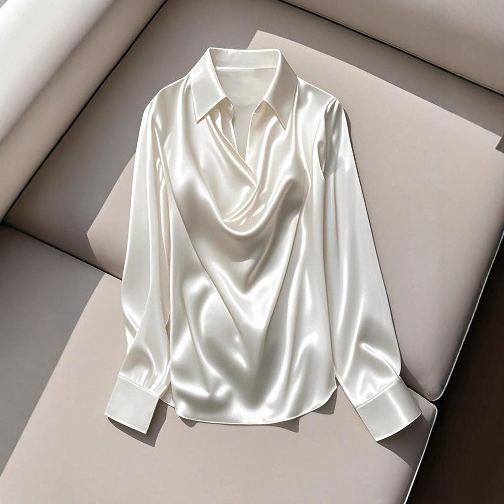 Damen Seidene Bluse mit schickem Wasserfall-Ausschnitt und lange Ärmel