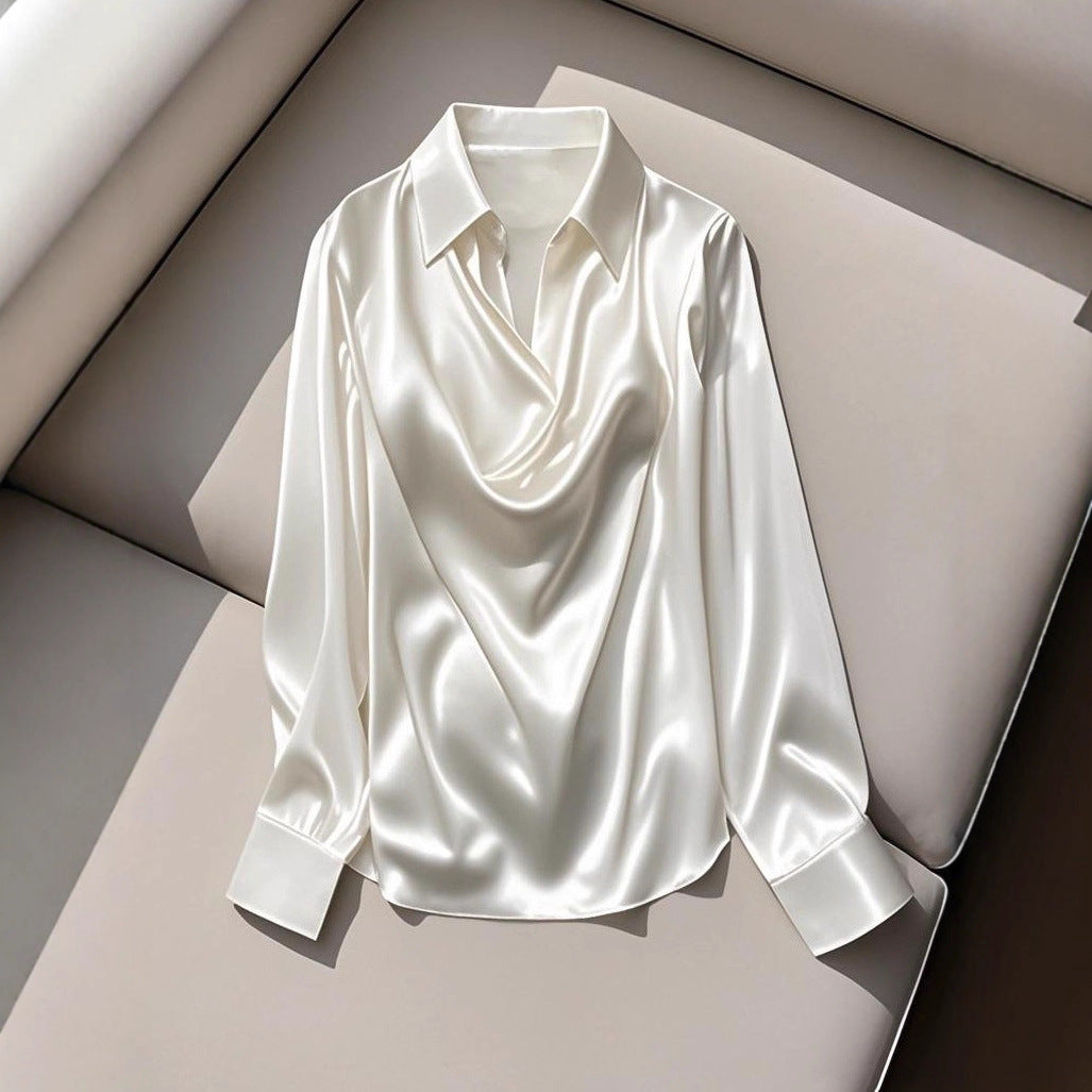 Damen Seidene Bluse mit schickem Wasserfall-Ausschnitt und lange Ärmel