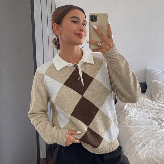 Damen Modischer Pullover mit Rautenmuster Shop Nory