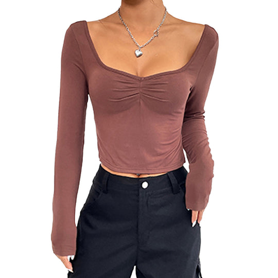 Damen gerafftes Cropped-Longsleeve mit Herz-Ausschnitt und Seitenschlitzen Shop Nory