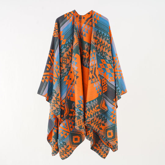 Damen Oversize-Überwurf im gewebten Ethno-Jacquard mit asymmetrischem Zipfelsaum Shop Nory