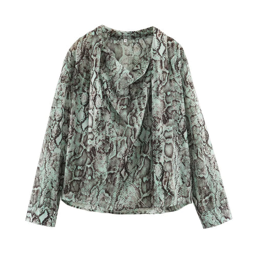 Damen Bluse mit Wasserfall-Schalkragen und Schlangenprint Shop Nory