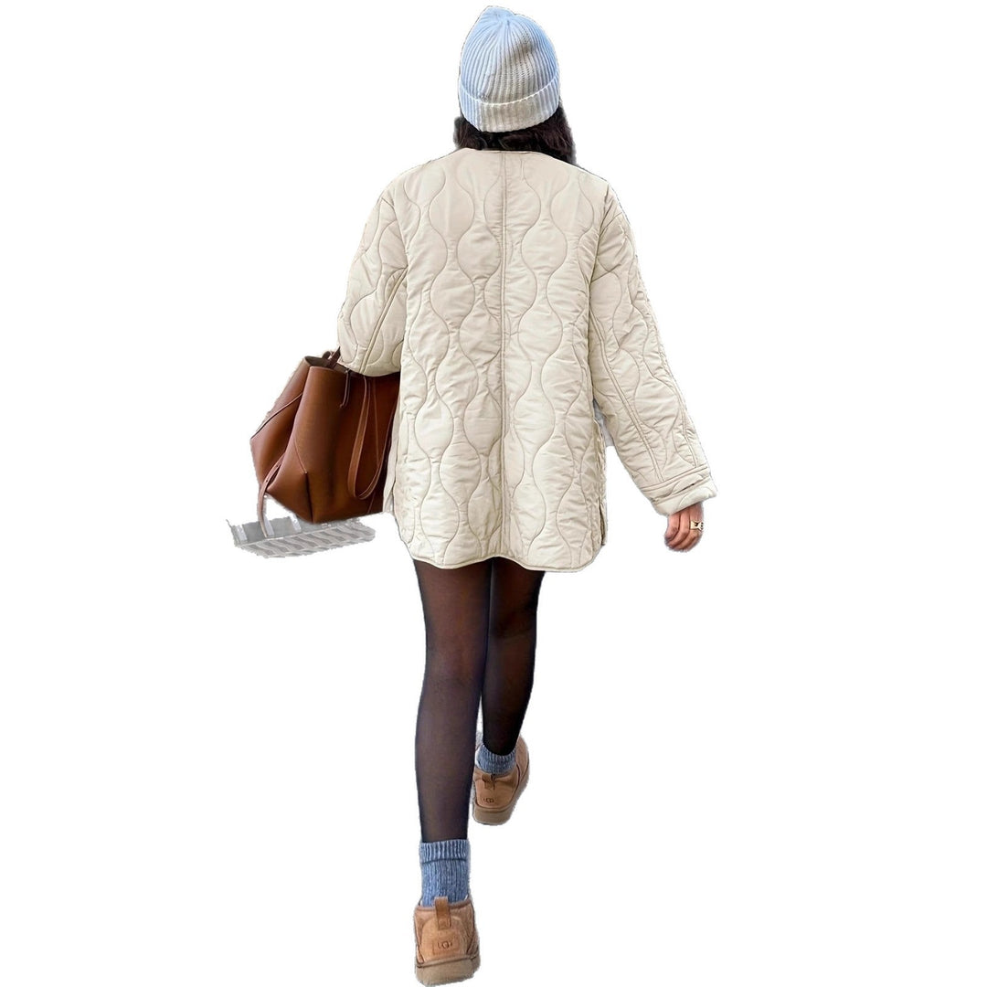 Damen Steppjacke mit großen Taschen und Rundhalsausschnitt