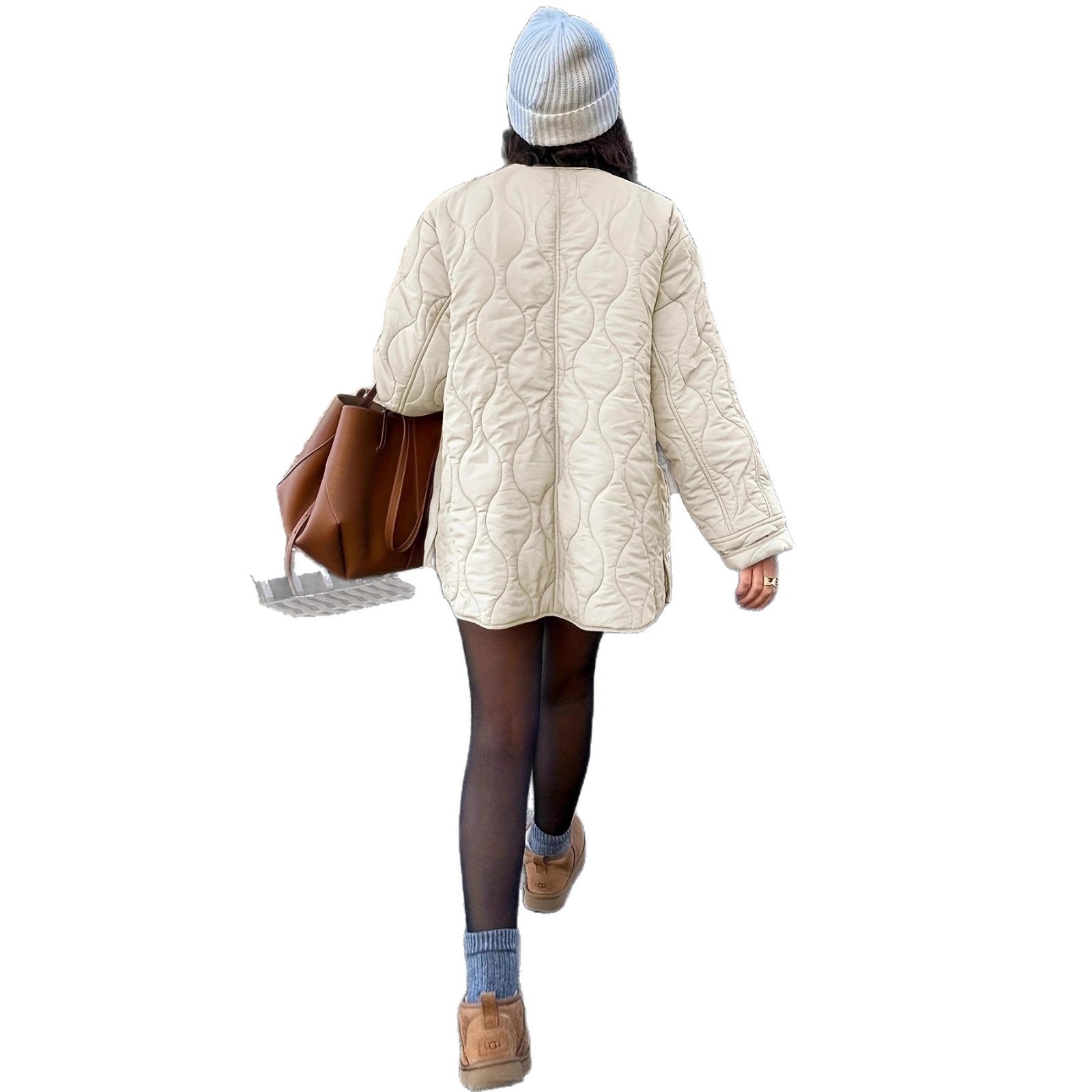 Damen Steppjacke mit großen Taschen und Rundhalsausschnitt