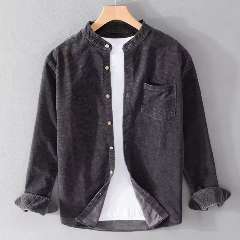 Herren Cordhemden mit Mandarin-Kragen und minimalistischem Design