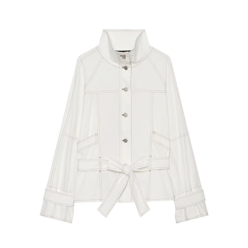 Damen Cropped Parka‑Jacke mit hohem Funnelkragen, Pattentaschen und Bindegürtel Shop Nory
