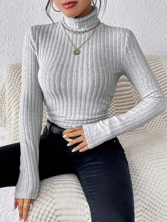 Damen Figurbetonter Rippstrick Rollkragenpullover mit tailliertem Schnitt Shop Nory