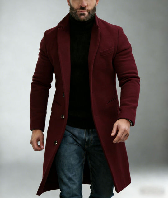 Herren Eleganter einreihiger Langmantel aus Wollmix mit schmaler Silhouette und Reverskragen Shop Nory