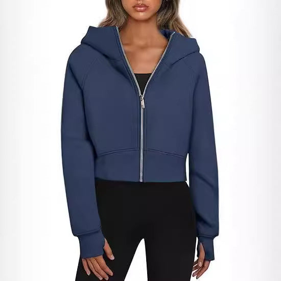 Damen kuscheliger cropped Kapuzenpullover mit Reißverschluss