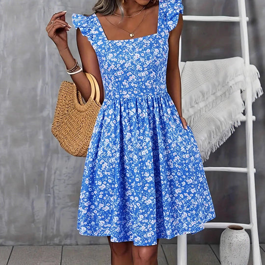 Damen Blumenkleid mit fließendem Rock und Rüschendetails