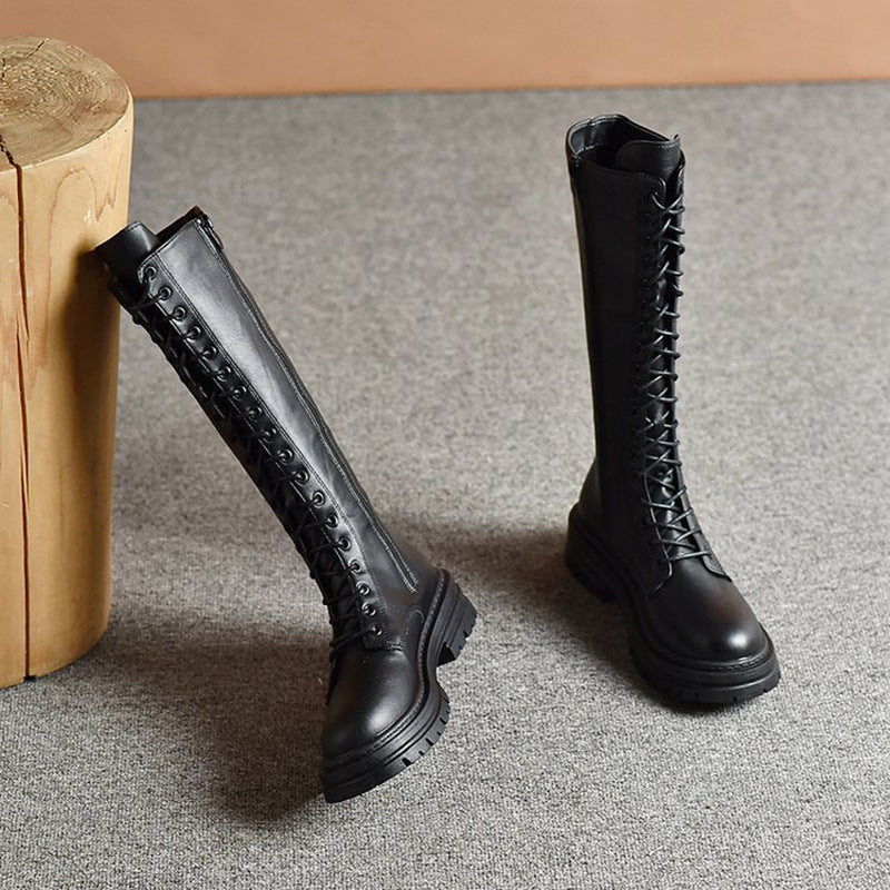 Damen Kniehohe Schnürstiefel mit seitlichem Reißverschluss und grober Profilsohle Shop Nory