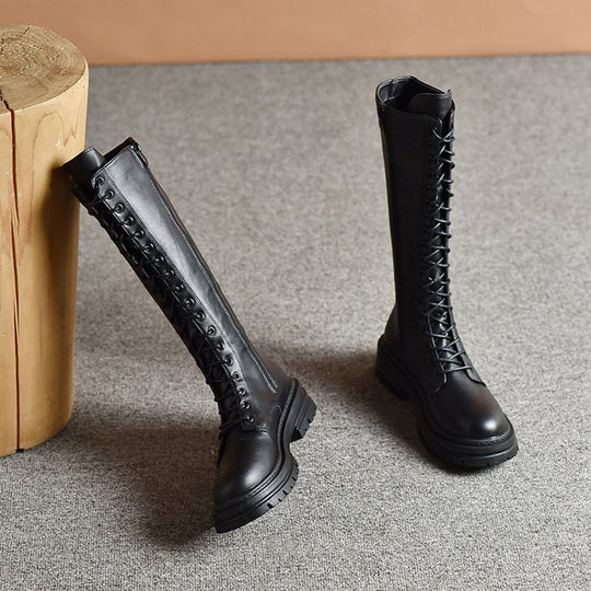 Damen Kniehohe Schnürstiefel mit seitlichem Reißverschluss und grober Profilsohle Shop Nory