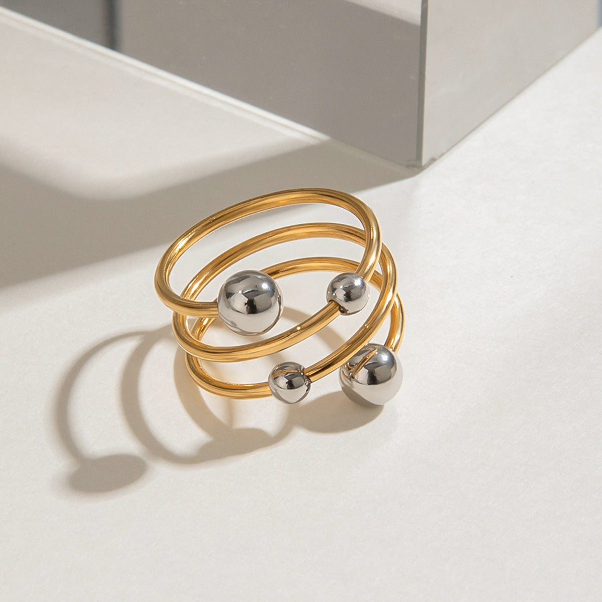 Damen Offener Ring mit elegantem, dreifachem Design aus hypoallergenem Edelstahl Shop Nory
