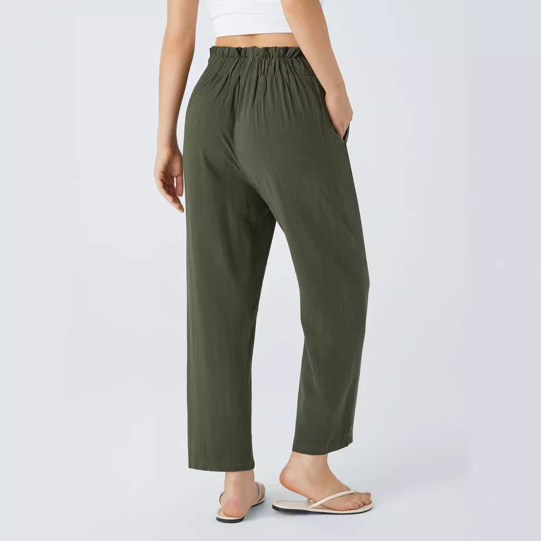 Damen Hochtaillierte Bundfalten-Leinenhose mit dekorativer Knopfleiste Shop Nory