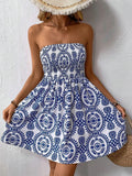 Damen Strapless Sommerkleid mit floralem Muster