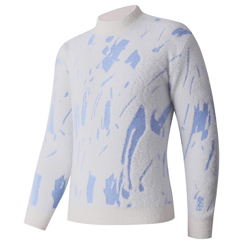 Herren Strukturierter Mockneck-Pullover mit abstraktem Brush-Pattern Shop Nory