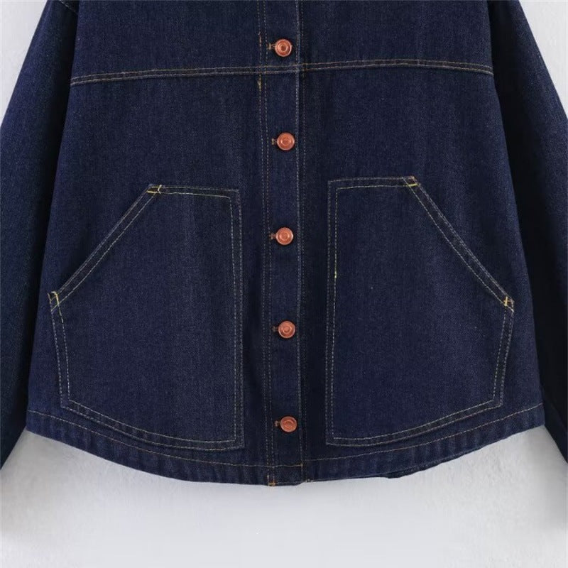 Damen Oversize-Jeansjacke mit kastigem Cropped-Schnitt, aufgesetzten Taschen und Kontrastnähten Shop Nory