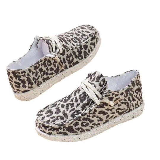 Damen Slip-On Sneaker im Leoprint mit Canvas-Obermaterial und elastischem Schnürband Shop Nory
