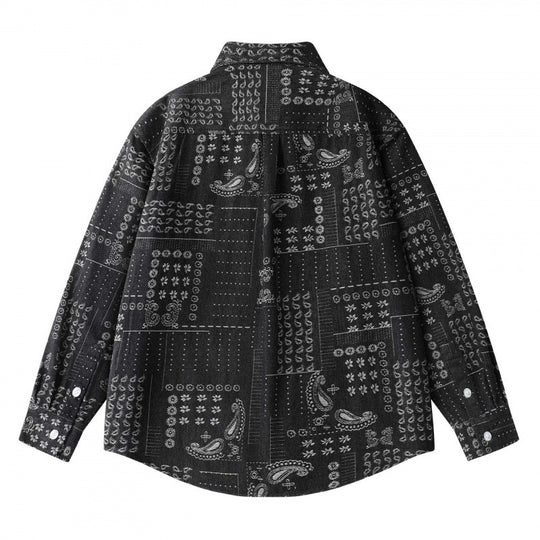 Unisex Kastenförmiges Paisley‑Patchwork Overshirt aus Baumwollmischung mit Hemdkragen und aufgesetzter Brusttasche Shop Nory