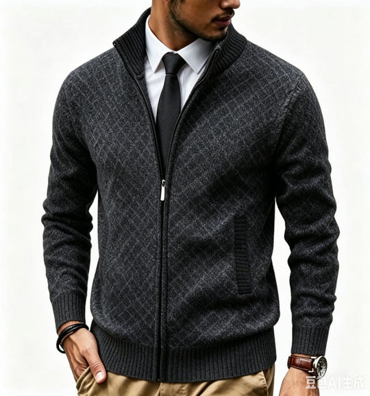 Herren Strukturierte Strickjacke mit Stehkragen und Diamant-Jacquard Shop Nory