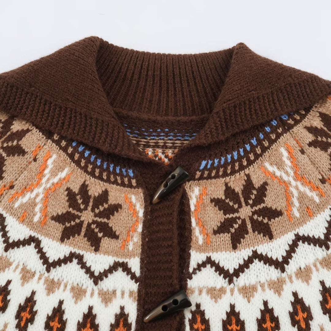 Damen Grobgestrickter Norweger-Cardigan mit Schalkragen und Hornknopfleiste Shop Nory