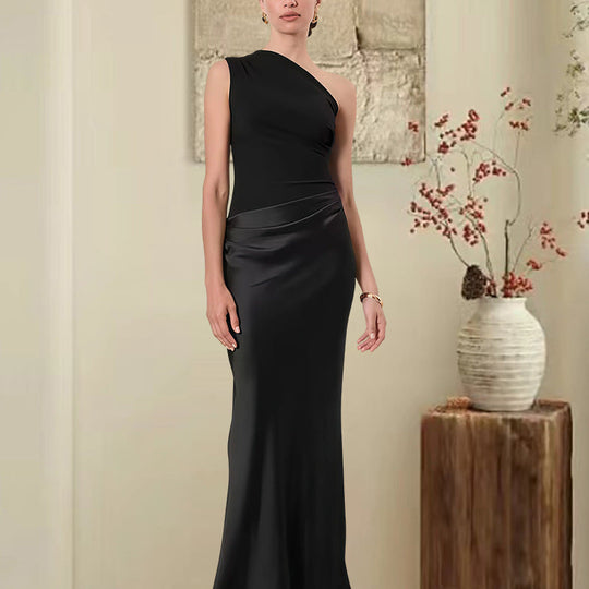 Damen Elegantes Asymmetrisches Abendkleid mit schimmerndem Satin Shopnory