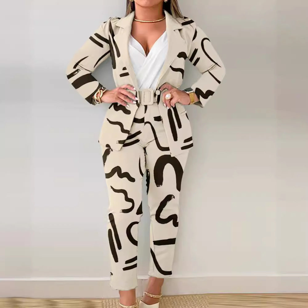 Damen Blazer-Set mit figurbetontem Schnitt und modischem Leopardenmuster Shopnory
