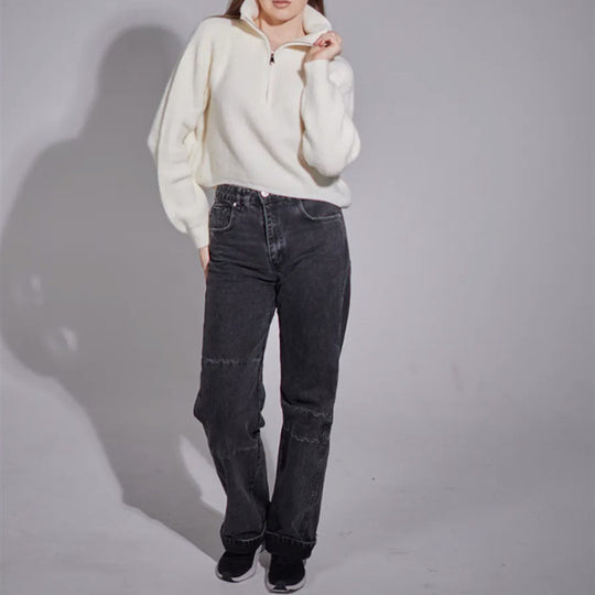Damen Weite High-Waist-Jeans mit geradem Bein und sichtbaren Teilungsnähten Shop Nory
