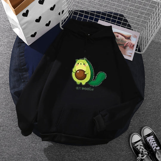 Damen nan Oversize-Fleecehoodie mit weichem Innenfutter, Kängurutasche und Avocato-Cartoonmotiv Shop Nory