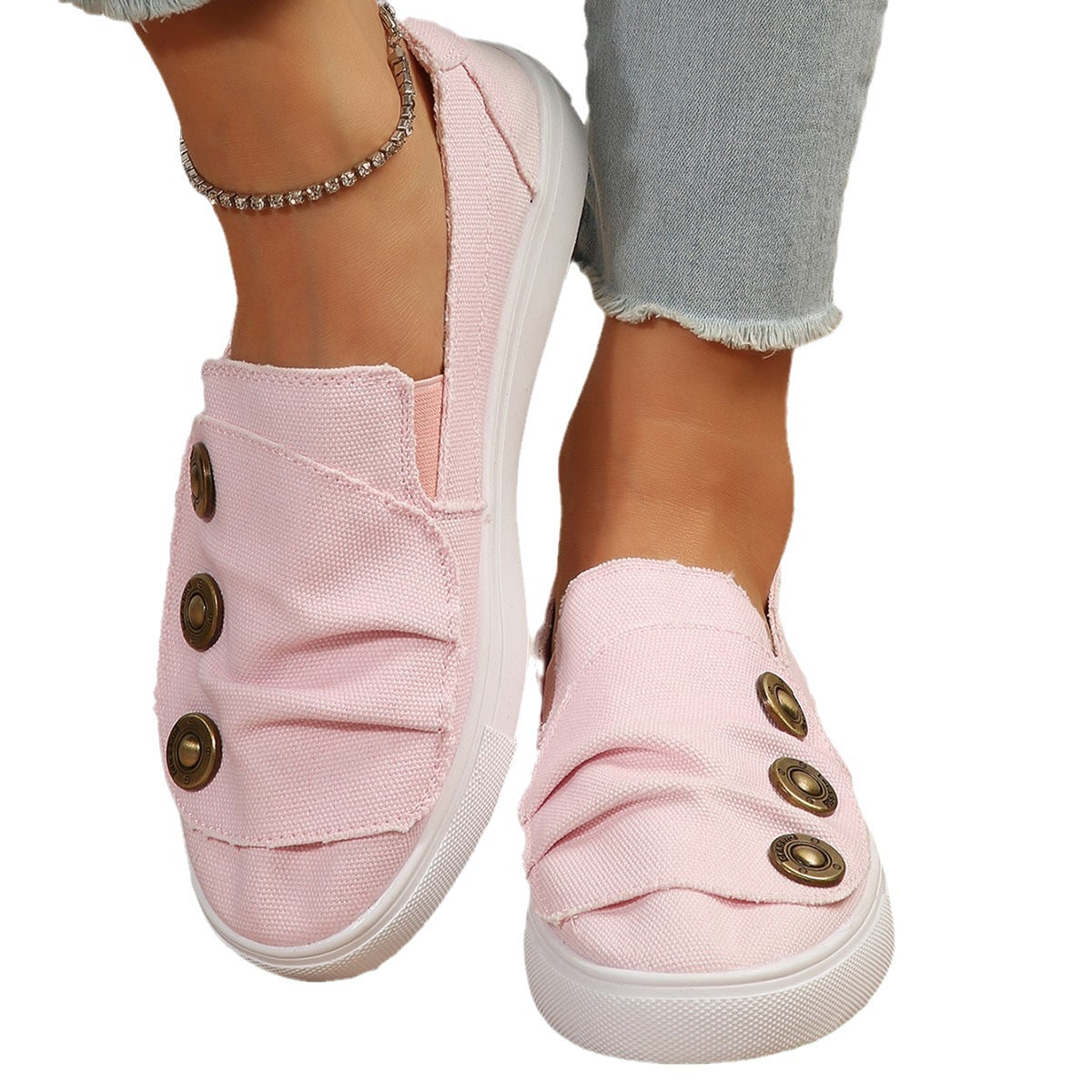 Damen Slip-On Sneakers mit modischen Knopfdetails