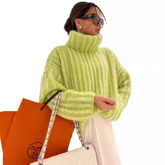 Damen Oversized Grobstrick-Rollkragenpullover mit voluminösen Ärmeln Shop Nory