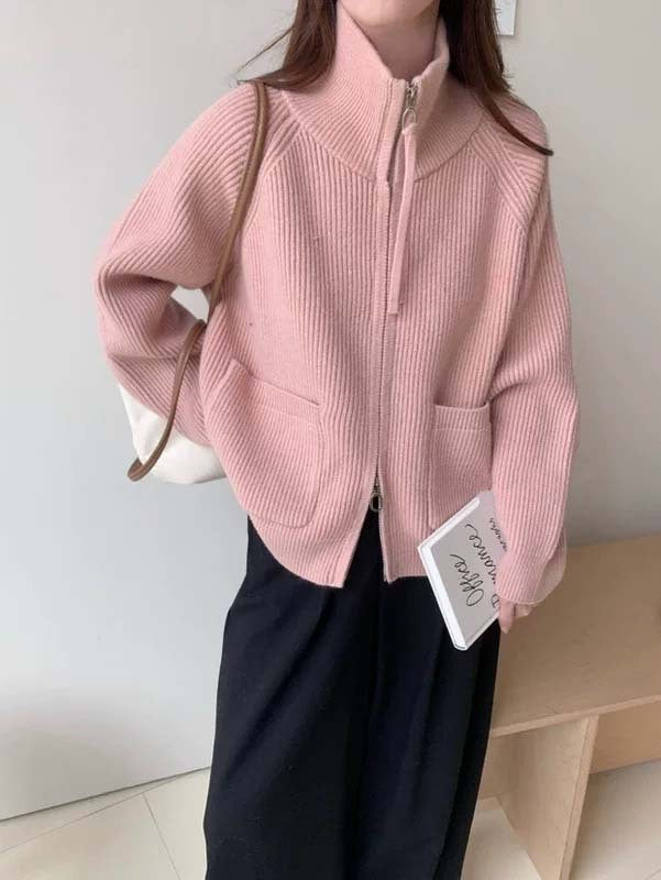 Damen Hochwertiger Strickjacke mit Reißverschluss Shop Nory