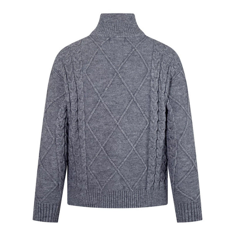 Herren Strickpullover mit Zopfmuster, halbem Reißverschluss und hohem Stehkragen Shop Nory