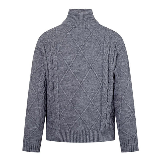 Herren Strickpullover mit Zopfmuster, halbem Reißverschluss und hohem Stehkragen Shop Nory