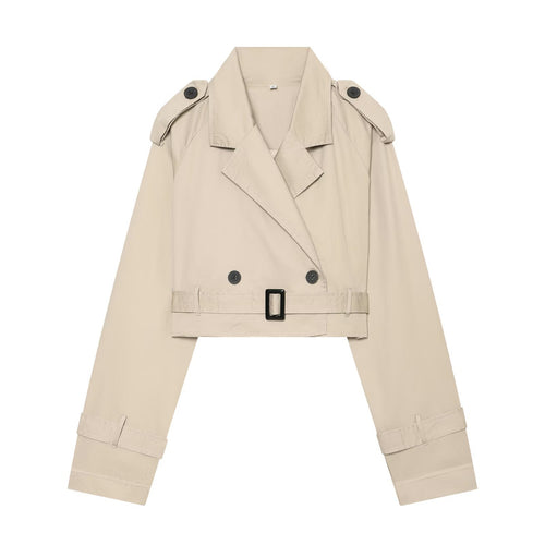 Damen Kurzblouson-Trench mit doppelreihiger Knopfleiste, Schulterpatten und Taillengürtel Shop Nory