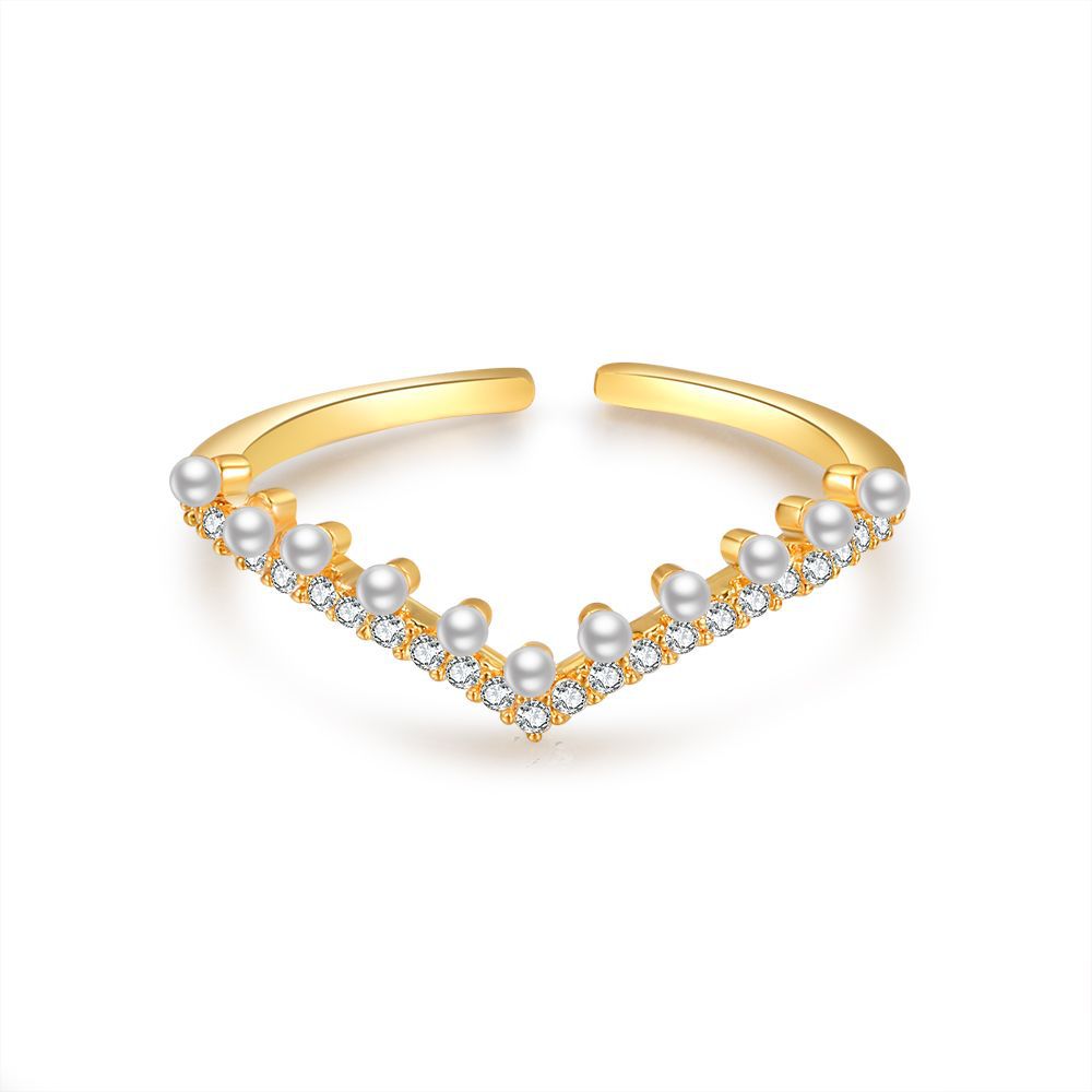 Damen eleganter und funkelnder Ring mit Perlen und Kristallen Shop Nory