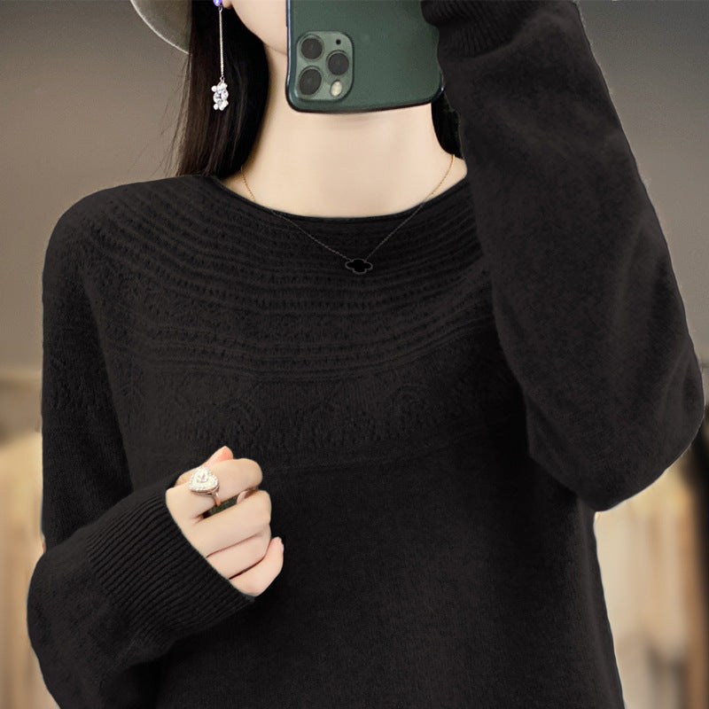 Damen Rundhals-Feinstrickpullover mit strukturierter Passe und Kaschmir-Optik Shop Nory