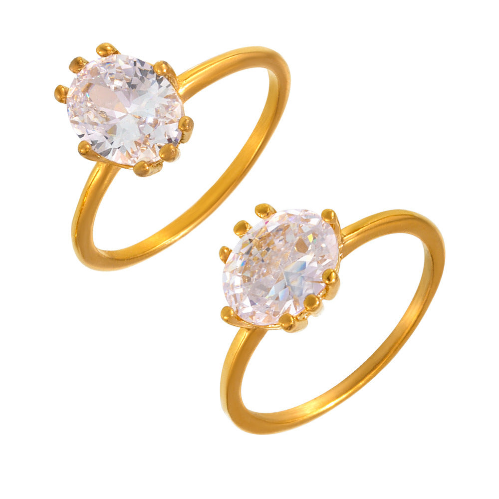 Damenring mit ovalem Zirkon und geschwungenem Edelstahlband Shop Nory
