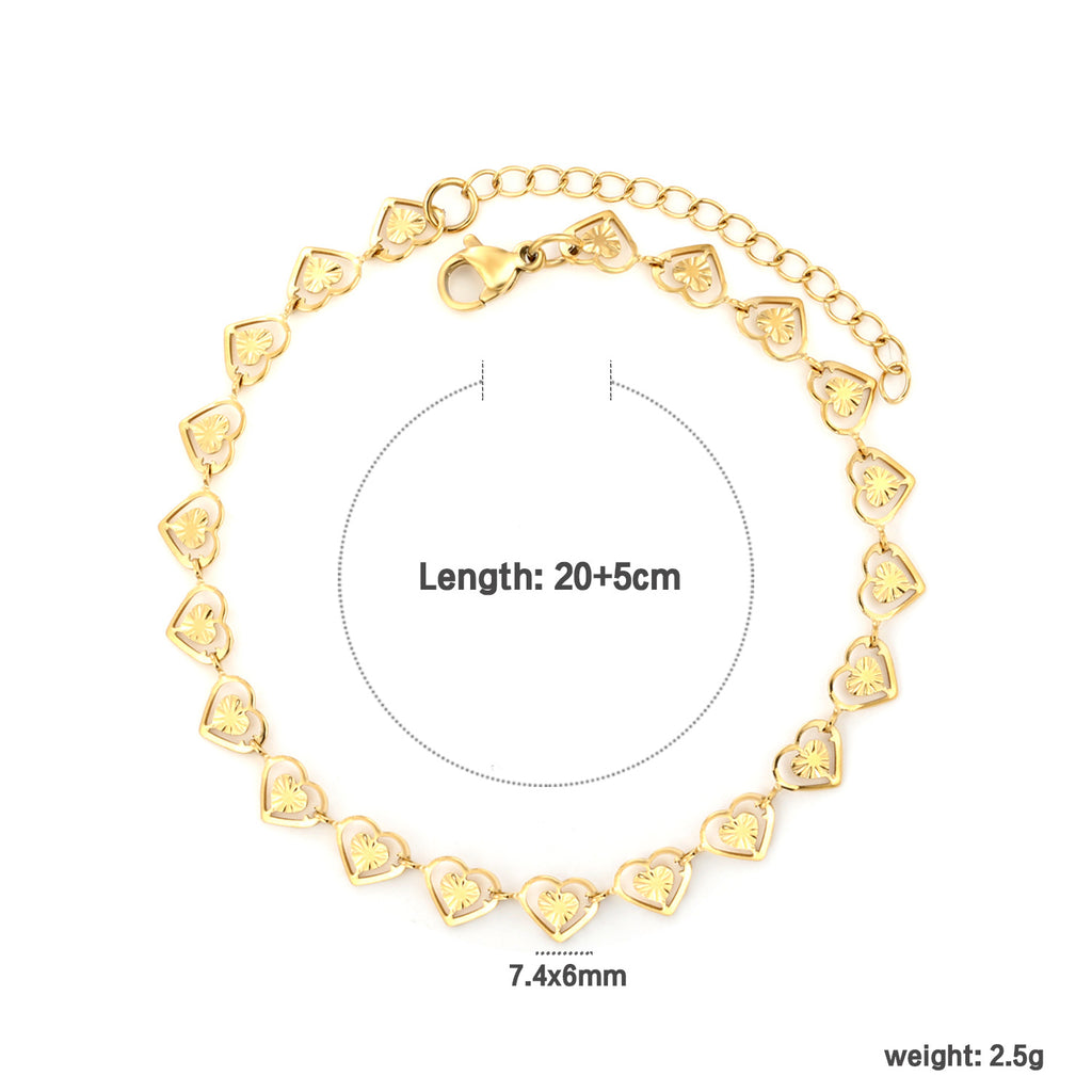 Damen Armband mit herzförmigen Gliederungen aus hochwertigem Edelstahl und goldplattierter Oberfläche Shop Nory