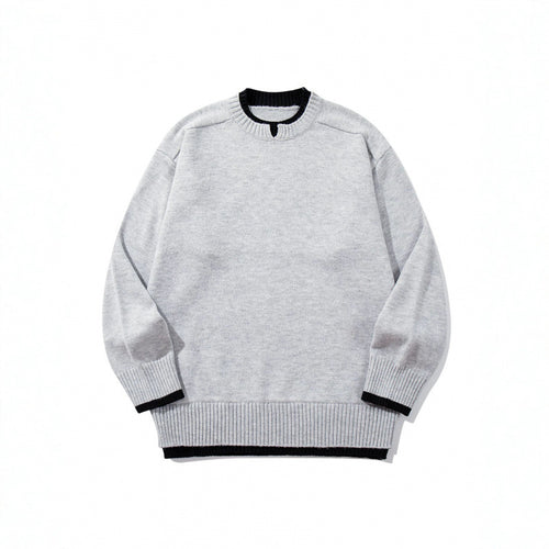 Unisex Relaxed-Fit Feinstrick-Pullover mit Kontrastbündchen und verlängertem Rippenbund Shop Nory