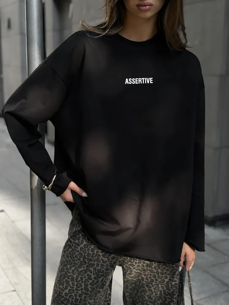 Damen Oversized Longsleeve-Sweatshirt mit Statement-Print und Rundhalsausschnitt Shop Nory