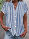 Damen Kurzarm-Bluse mit V-Ausschnitt und Streifenmuster