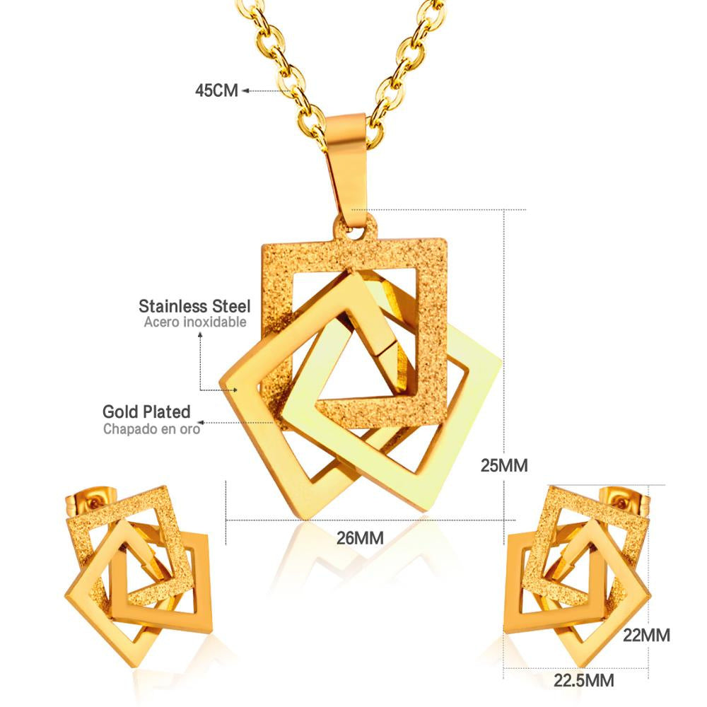 Damen Schmuckset mit glänzendem Quadrat-Anhänger und Ohrringen Shop Nory