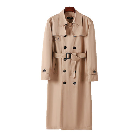 Herren Doppelreihiger Trenchcoat mit Taillierung, Reverskragen und dekorativem Metallring Shop Nory