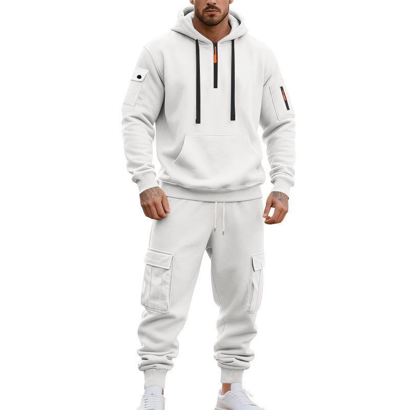 Herren nan zweiteiliges Utility-Freizeitset Hoodie mit halbhohem Reißverschluss, Ärmeltasche und Cargo-Jogginghose mit Klappentaschen Shop Nory